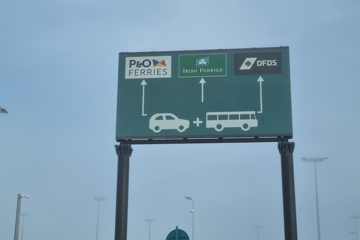 Road signs for ferry operators at the Port of Calais