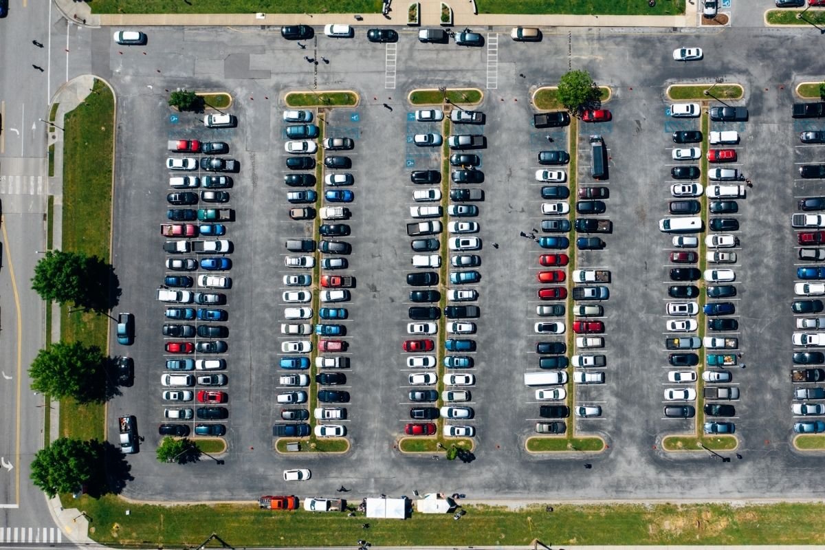 Large supermarket parking area in France